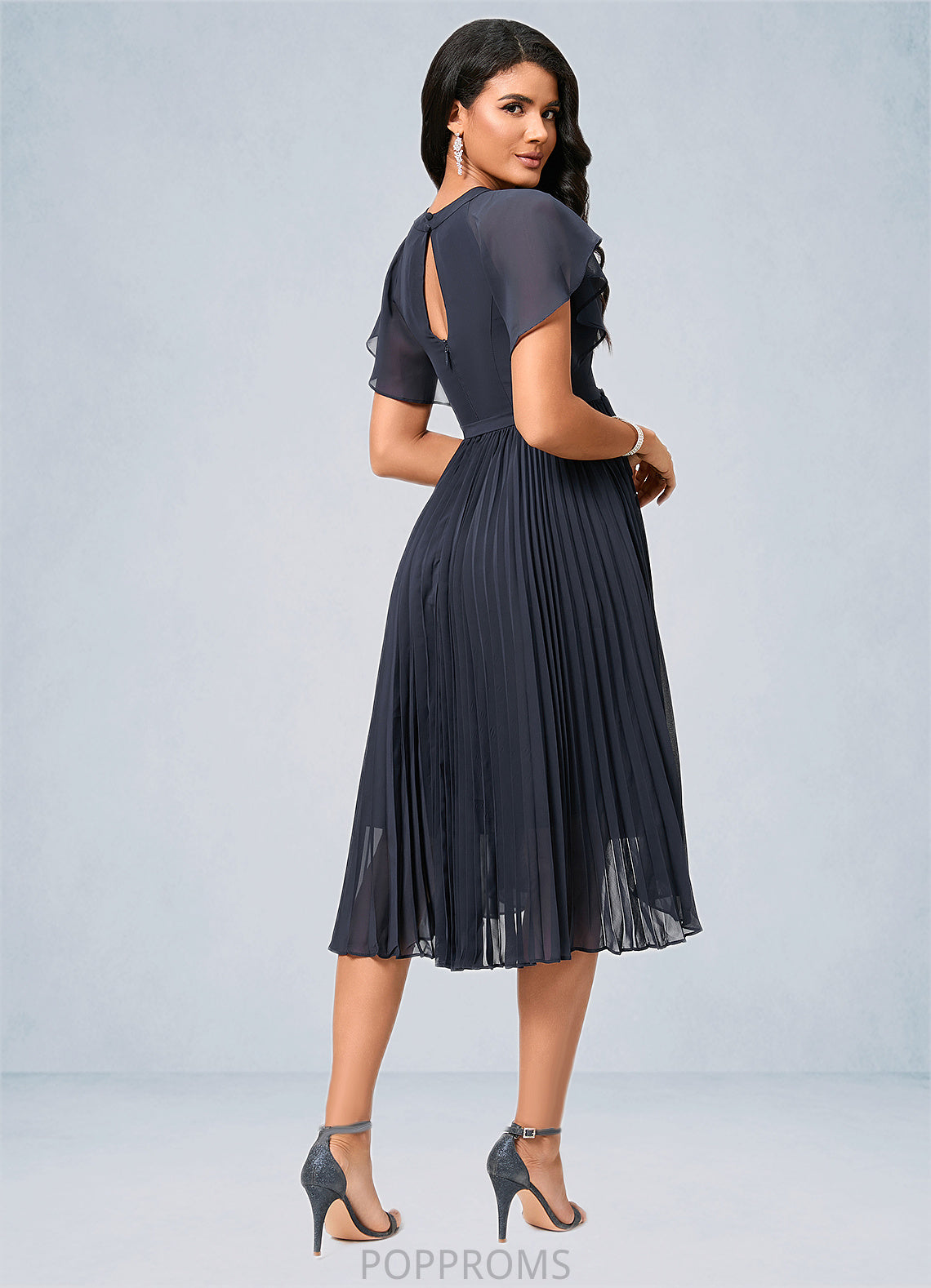 Charlize A-line Scoop Asymmetrical Chiffon Cocktail Dress With Bow Pleated PP6P0022530