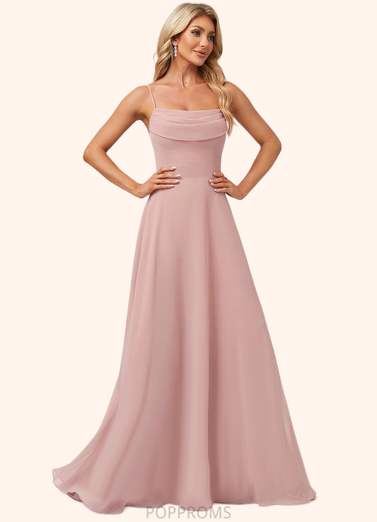 Kimberly A-line Cold Shoulder Square Floor-Length Chiffon Bridesmaid Dress With Ruffle PP6P0022598