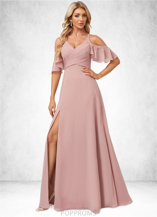 Cornelia A-line Cold Shoulder Floor-Length Chiffon Bridesmaid Dress With Ruffle PP6P0022599