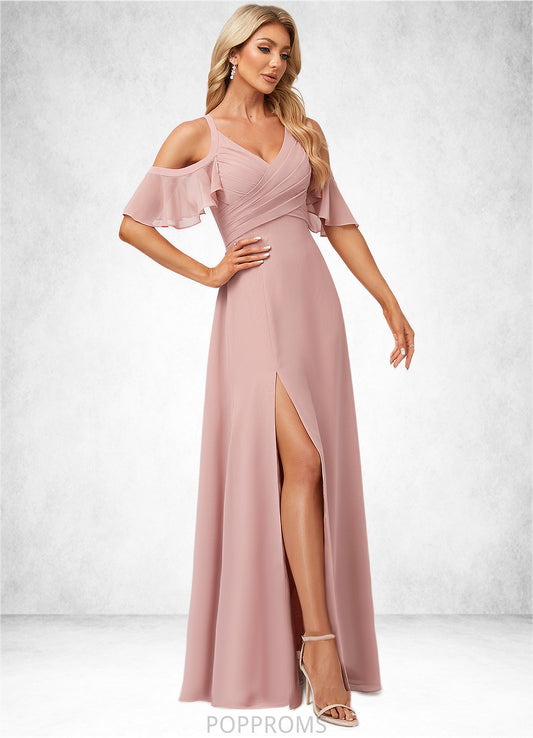 Cornelia A-line Cold Shoulder Floor-Length Chiffon Bridesmaid Dress With Ruffle PP6P0022599