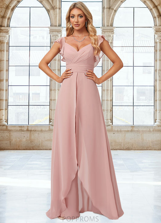 Susan Jumpsuit/Pantsuit V-Neck Floor-Length Chiffon Bridesmaid Dress With Ruffle PP6P0022600