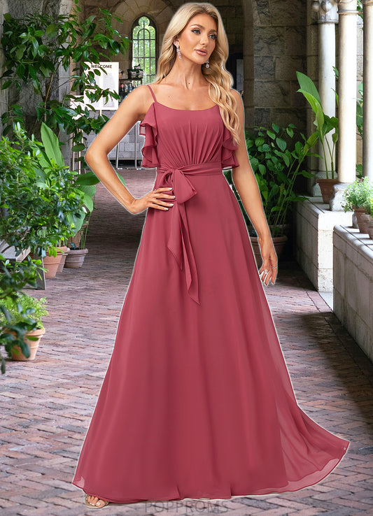 Caroline A-line V-Neck Floor-Length Chiffon Bridesmaid Dress With Ruffle PP6P0022604