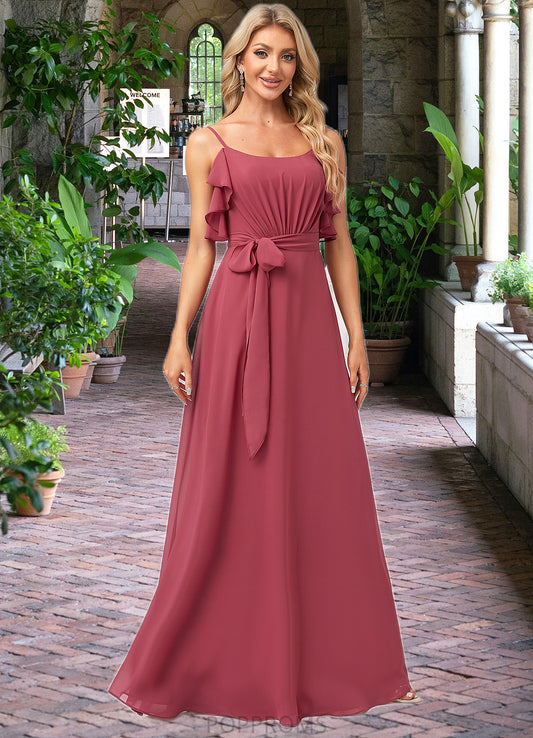 Caroline A-line V-Neck Floor-Length Chiffon Bridesmaid Dress With Ruffle PP6P0022604