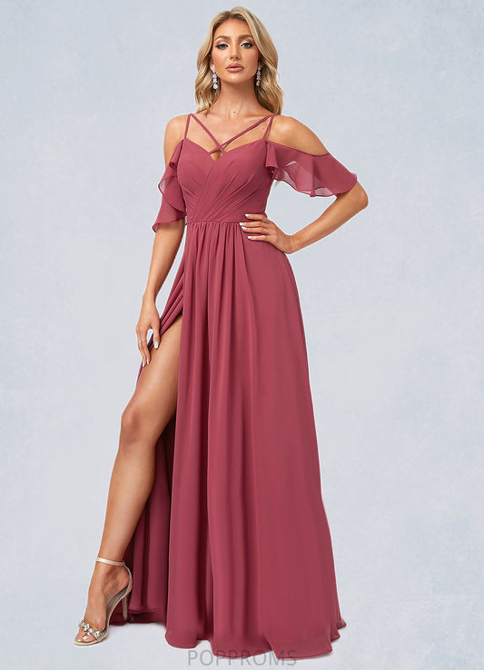 Emely A-line Cold Shoulder Floor-Length Chiffon Bridesmaid Dress With Ruffle PP6P0022605