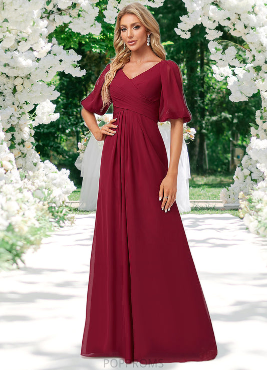 Hannah A-line V-Neck Floor-Length Chiffon Bridesmaid Dress PP6P0022608