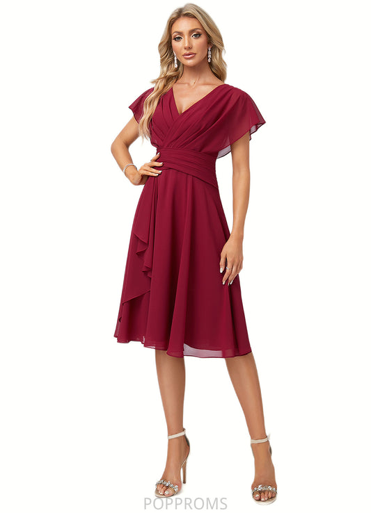 Tori A-line V-Neck Knee-Length Chiffon Bridesmaid Dress With Ruffle PP6P0022609