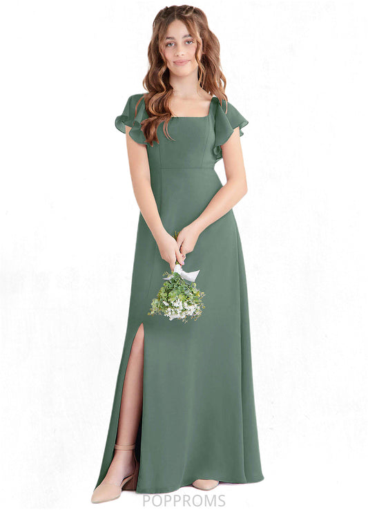 Pearl A-Line Bow Chiffon Floor-Length Junior Bridesmaid Dress Eucalyptus PP6P0022847