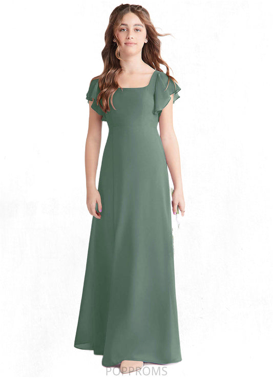 Pearl A-Line Bow Chiffon Floor-Length Junior Bridesmaid Dress Eucalyptus PP6P0022847