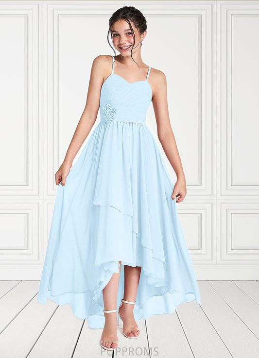 Elsie A-Line Ruched Chiffon Asymmetrical Junior Bridesmaid Dress Sky Blue PP6P0022848
