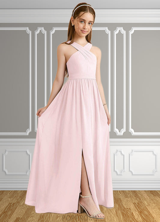 Gabrielle A-Line Pleated Chiffon Floor-Length Junior Bridesmaid Dress Blushing Pink PP6P0022849