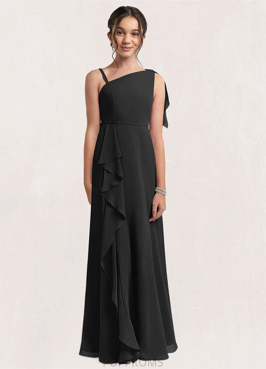Barbara A-Line Bow Chiffon Floor-Length Junior Bridesmaid Dress black PP6P0022850