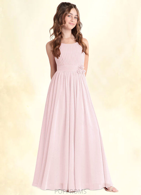 Noelle A-Line Floral Chiffon Floor-Length Junior Bridesmaid Dress Blushing Pink PP6P0022851