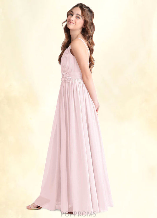 Noelle A-Line Floral Chiffon Floor-Length Junior Bridesmaid Dress Blushing Pink PP6P0022851