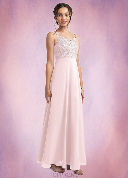 Ina A-Line Lace Chiffon Floor-Length Junior Bridesmaid Dress Blushing Pink PP6P0022853