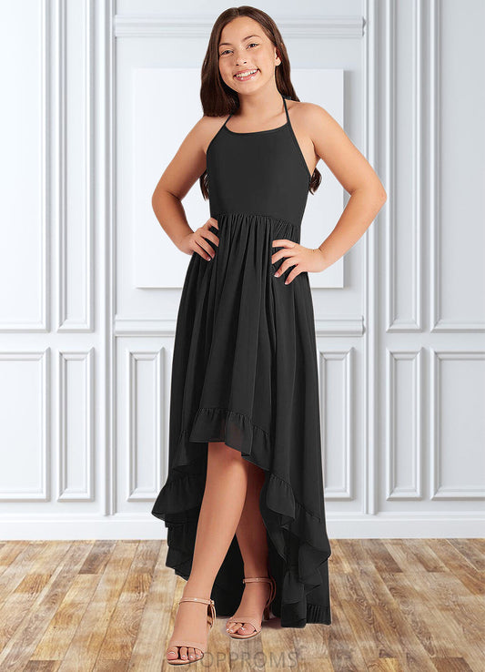 Juliet A-Line Lace Chiffon Asymmetrical Junior Bridesmaid Dress black PP6P0022855