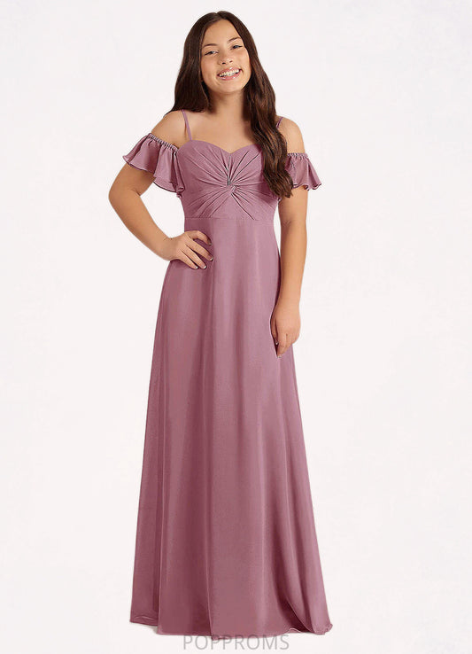 Jaycee A-Line Off the Shoulder Chiffon Floor-Length Junior Bridesmaid Dress Vintage Mauve PP6P0022859