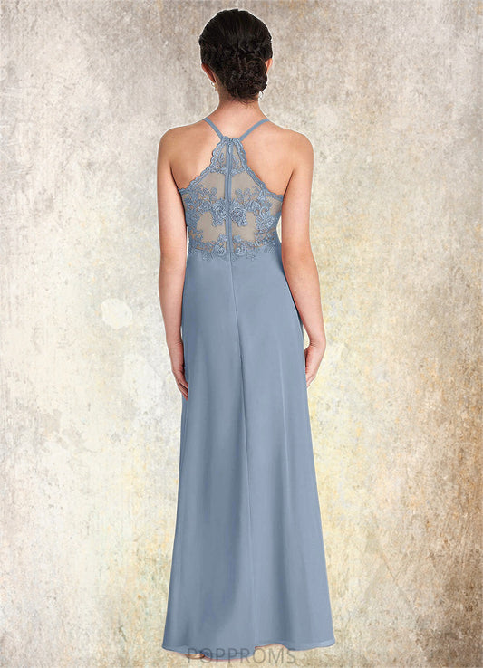 Cameron A-Line Lace Chiffon Floor-Length Junior Bridesmaid Dress dusty blue PP6P0022860