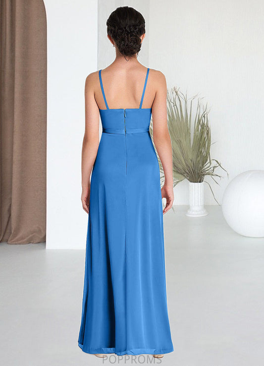 Leah Pleated Mesh Floor-Length Junior Bridesmaid Dress Blue Jay PP6P0022861