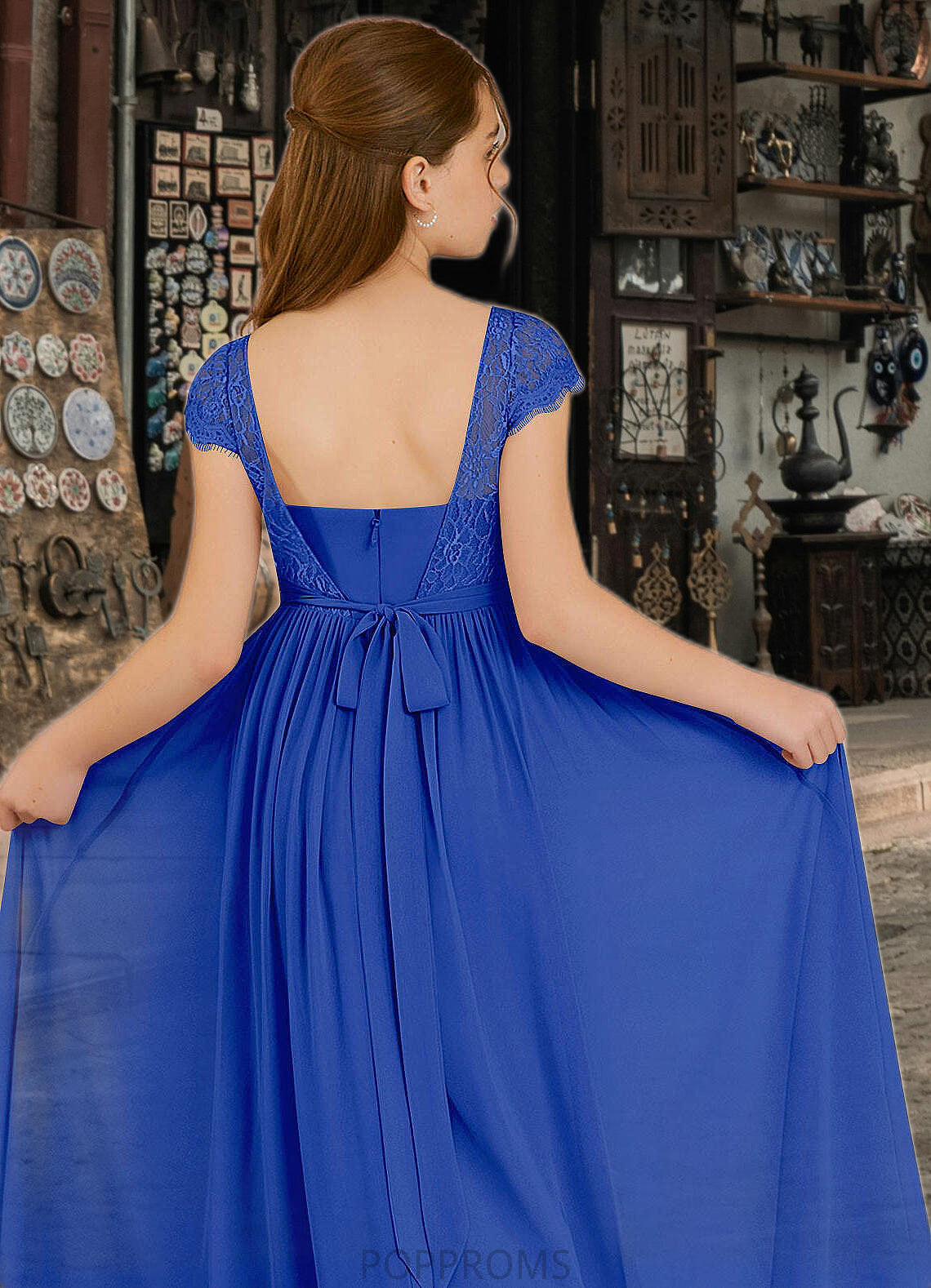 Giselle A-Line Pleated Chiffon Floor-Length Junior Bridesmaid Dress Royal Blue PP6P0022863
