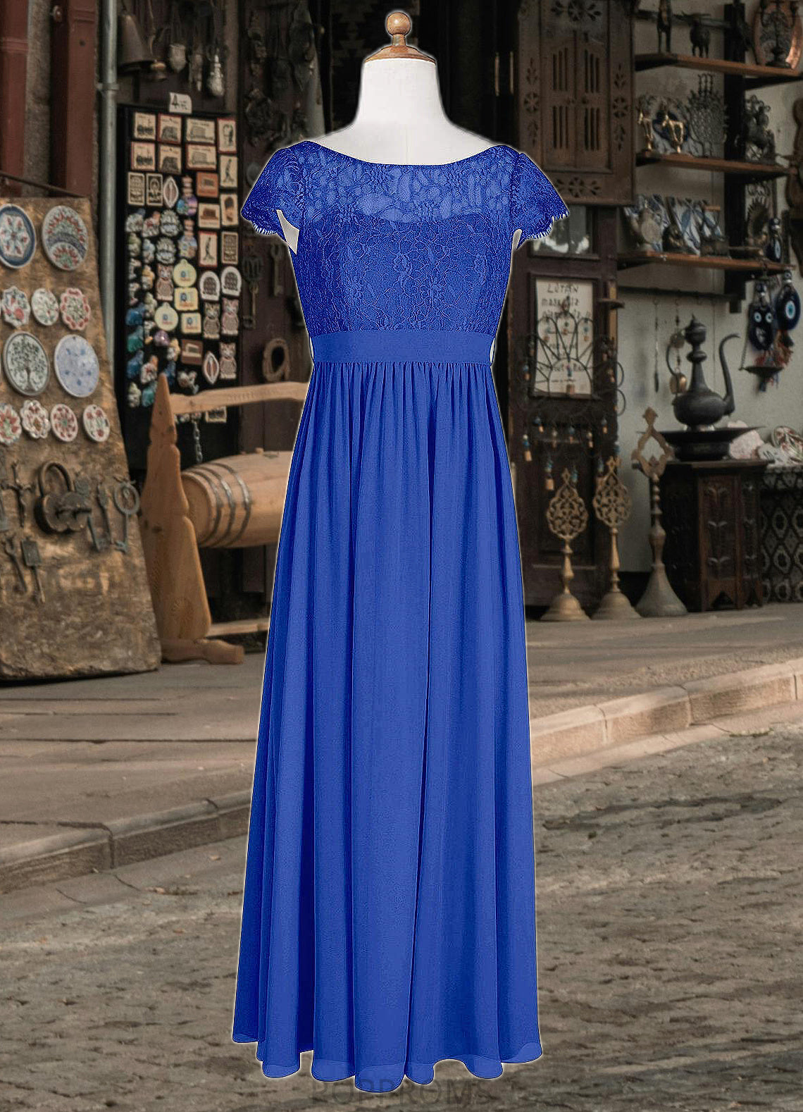 Giselle A-Line Pleated Chiffon Floor-Length Junior Bridesmaid Dress Royal Blue PP6P0022863