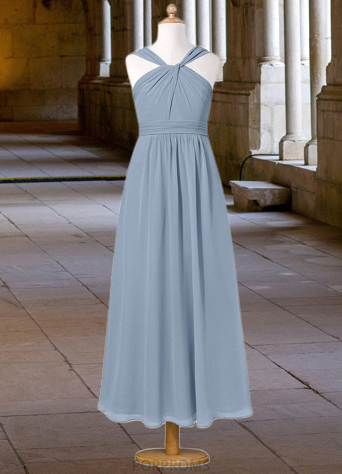 Parker A-Line Pleated Chiffon Ankle-Length Junior Bridesmaid Dress dusty blue PP6P0022866