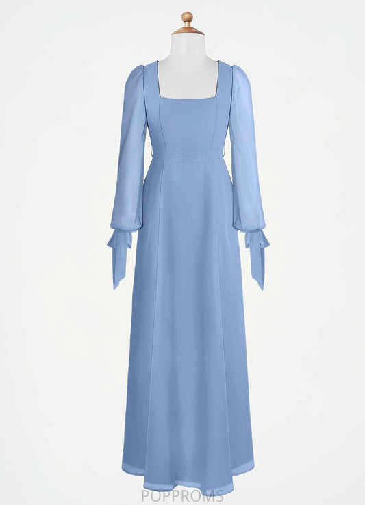 Cierra A-Line Chiffon Floor-Length Junior Bridesmaid Dress with Pockets Steel Blue PP6P0022867