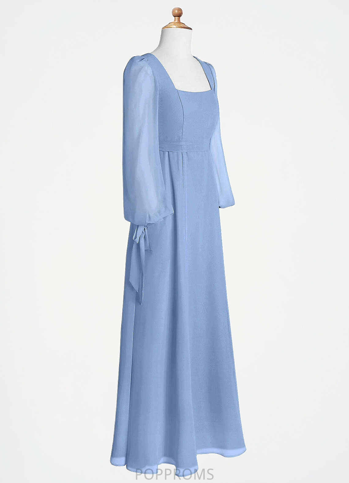 Cierra A-Line Chiffon Floor-Length Junior Bridesmaid Dress with Pockets Steel Blue PP6P0022867