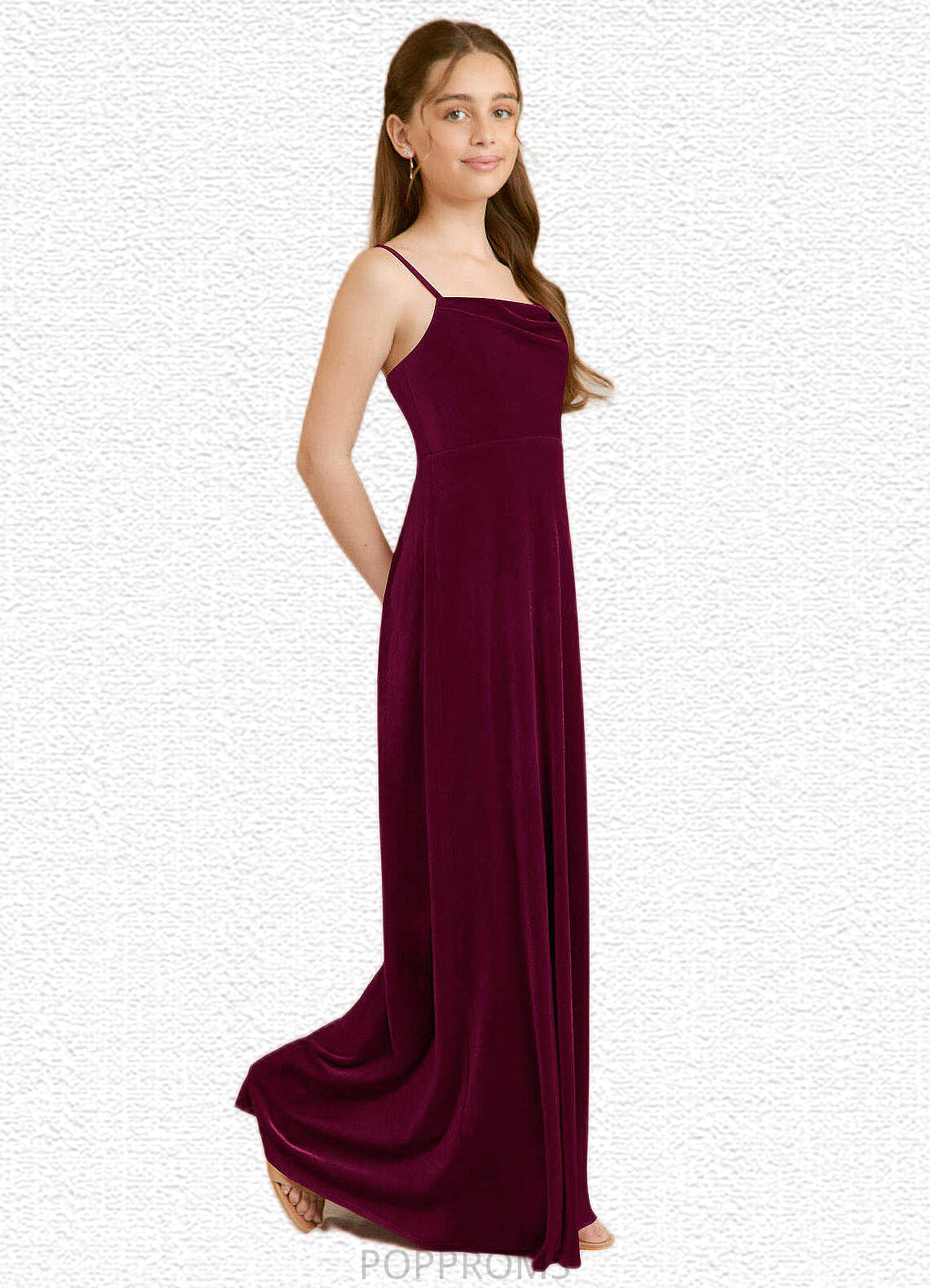 Alayna A-Line Velvet Floor-Length Junior Bridesmaid Dress Cabernet PP6P0022870