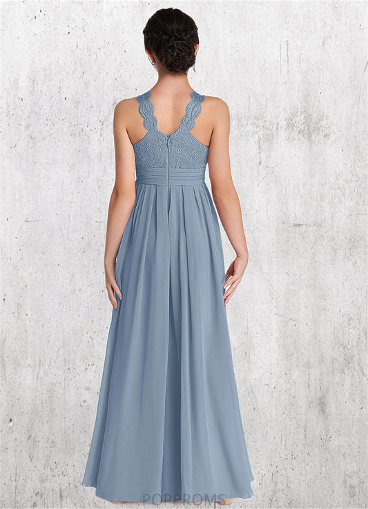 Melanie A-Line Lace Chiffon Floor-Length Junior Bridesmaid Dress dusty blue PP6P0022871