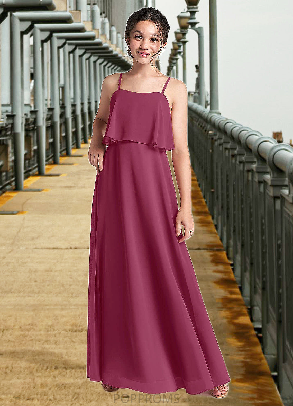 Kali A-Line Ruched Chiffon Floor-Length Junior Bridesmaid Dress Mulberry PP6P0022874