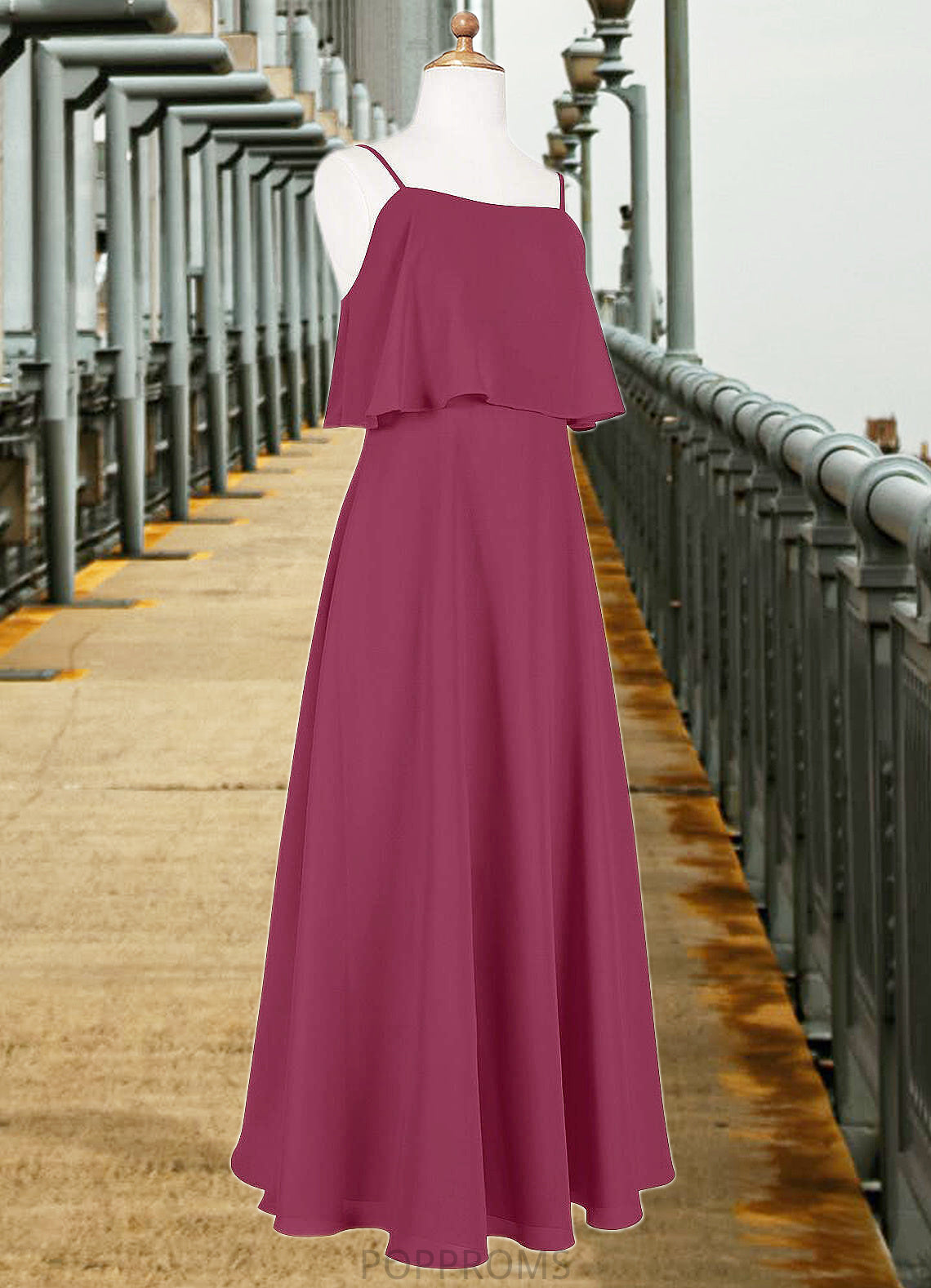 Kali A-Line Ruched Chiffon Floor-Length Junior Bridesmaid Dress Mulberry PP6P0022874