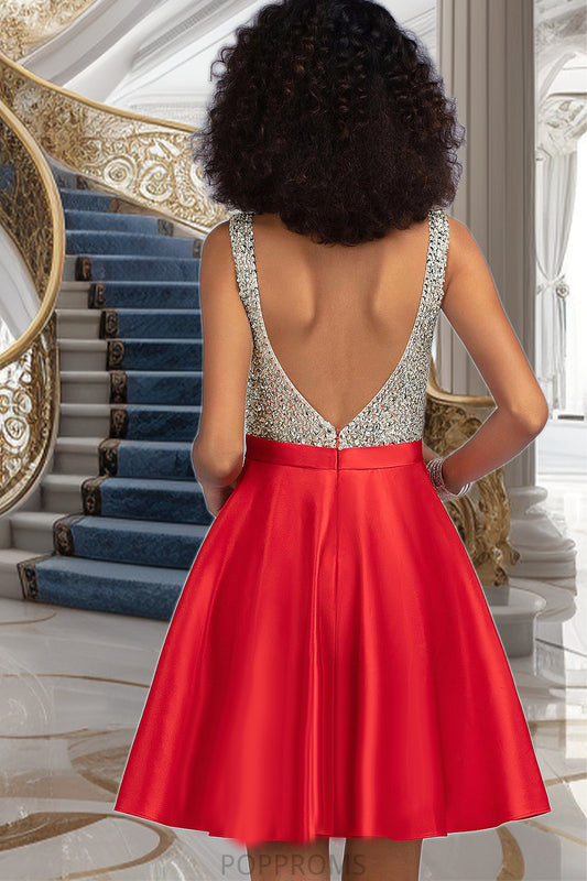 Zoey A-line V-Neck Short/Mini Satin Homecoming Dress With Beading Sequins PP6P0020569