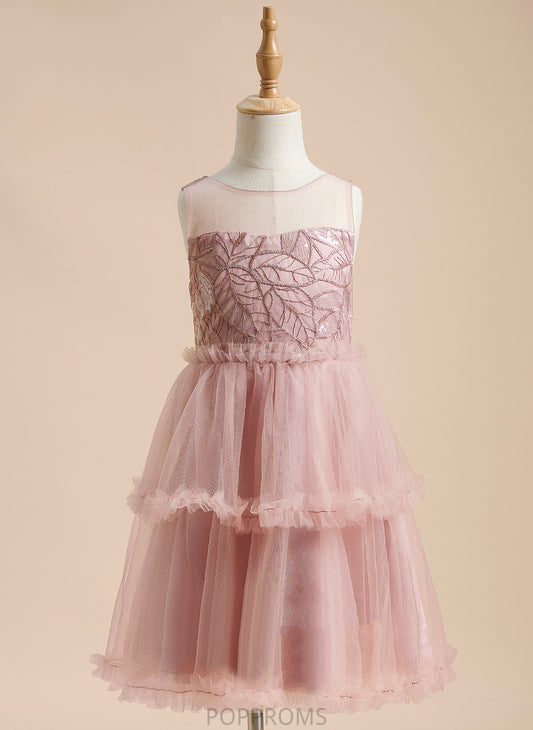 - Tulle Neck Sleeveless Madeline Knee-length Girl Scoop With A-Line Flower Back Sequins/Pleated/V Dress Flower Girl Dresses