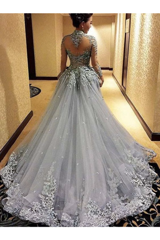 Prom Dresses Mermaid High Neck Tulle With Applique Court Train One Piece