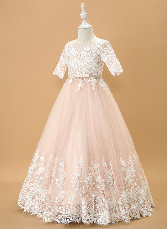 1/2 Sleeves Scoop Girl Flower Girl Dresses Fiona Tulle/Lace Bow(s) - Dress Floor-length Flower Neck With Ball-Gown/Princess