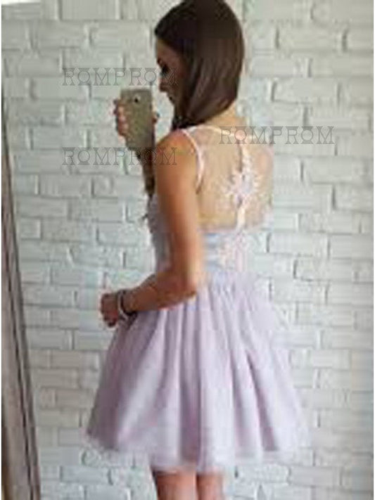 Princess/A-Line V-Neck Short Lavender Tulle Dresses Alina Lace Homecoming Dresses With Prom