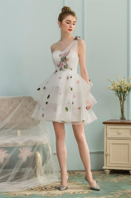 A-Line/Princess Halter Sleeveless Short/Mini Maryjane Chiffon Homecoming Dresses Ruffles Bridesmaid Dresses