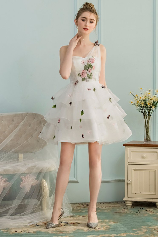 A-Line/Princess Halter Sleeveless Short/Mini Maryjane Chiffon Homecoming Dresses Ruffles Bridesmaid Dresses