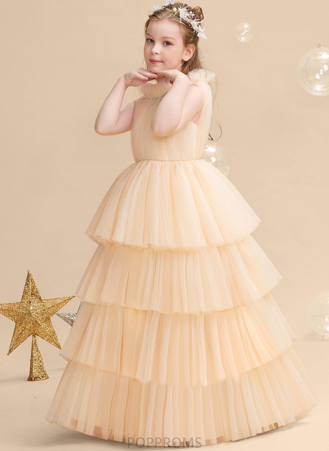 - Flower Flower Girl Dresses Floor-length Sleeveless Dress Neck Tulle Girl High Jaelyn Ball-Gown/Princess