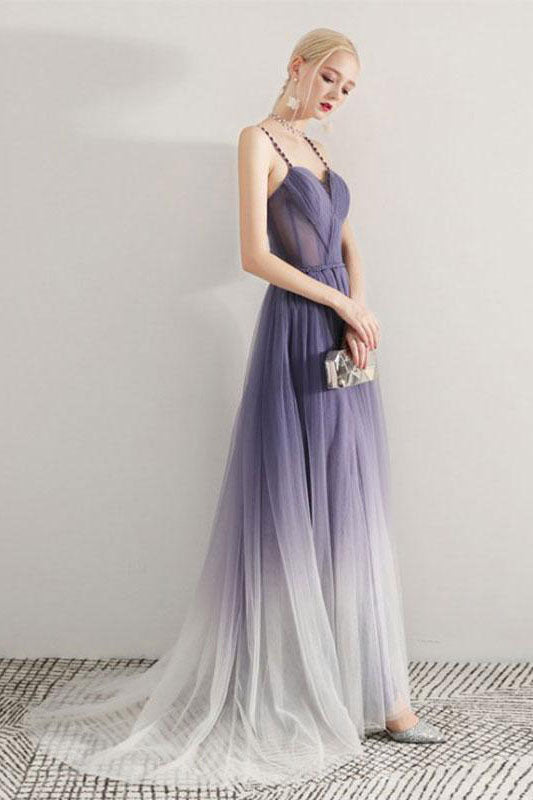 Simple Sweetheart Ombre Prom Dresses Spaghetti Straps Long Party Gown