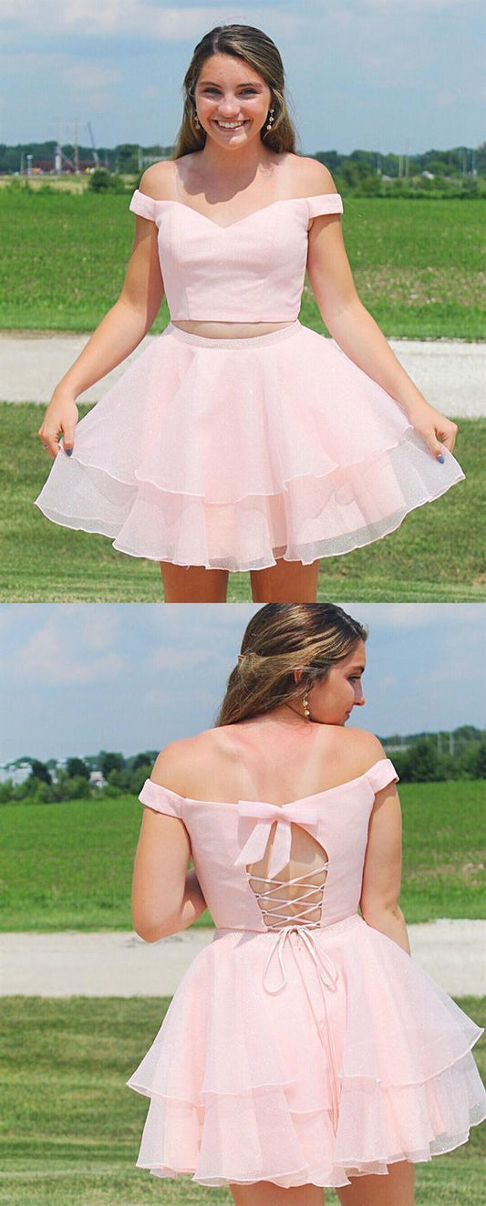2 Pieces Abagail Homecoming Dresses Pink Short Modest Hoco Dresses