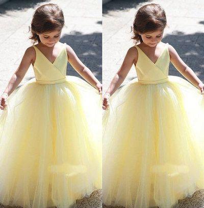 V Neck Yellow Flower Girl Joan Homecoming Dresses Dresses CD12108