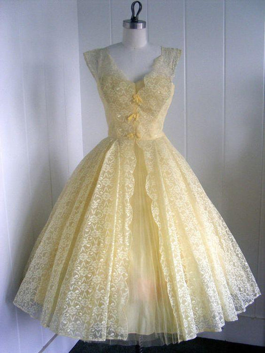 1950S Vintage Ball Gown V Neck Tania Cocktail Lace Homecoming Dresses Mini Short Dress