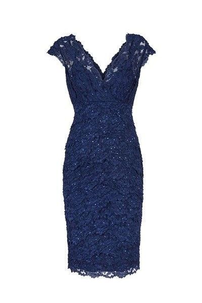 Sexy V Neck Lace Homecoming Dresses Haylie Navy Blue Short Mother Of The Bride Dress CD23435