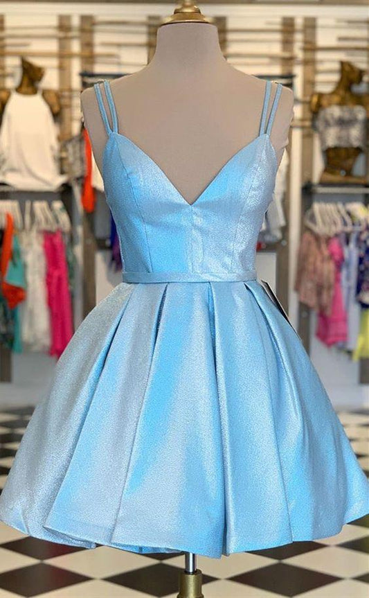 Formal Graduation Homecoming Dresses Cocktail Hillary A Line Party Dresses Spaghetti Straps Blue Party Dresses XXA4381