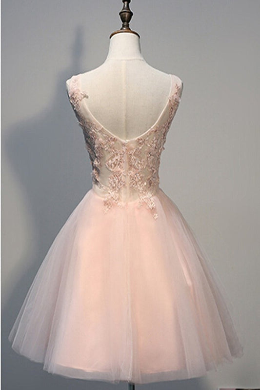 Blush Beaded Backless V-Neck Mignon Pink Homecoming Dresses Cocktail Lace Sweet 16 Dress CD51